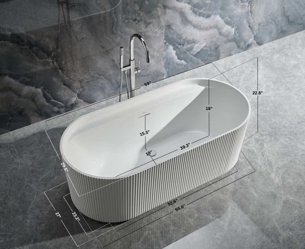 Momo Freestanding Acrylic Bathtub, White, 59 Inch.