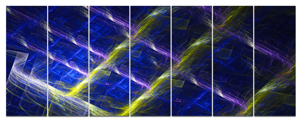 Dark Blue Fractal Grill, Abstract Art on Canvas, 83"x32", 7 Panels