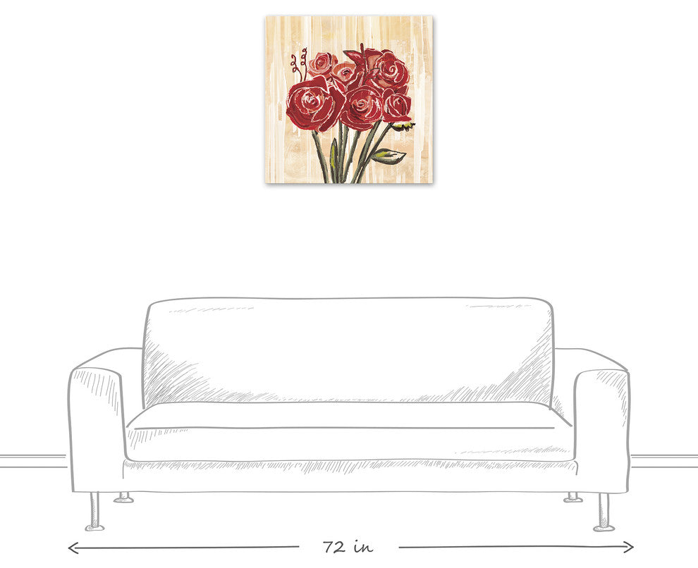 Painted Red Rose Bouquet 24x24 Canvas Wall Art
