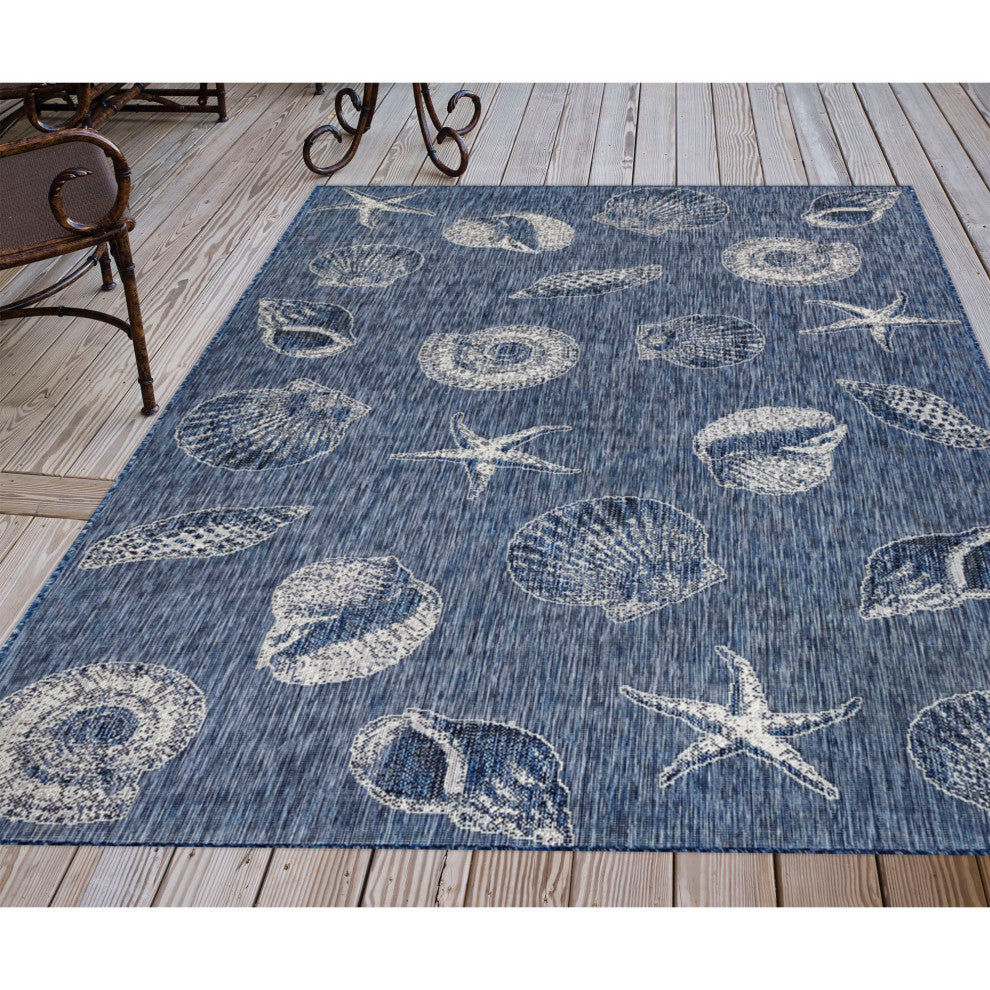 Carmel Shells Indoor/Outdoor Rug, Navy, 6'6"x9'3"