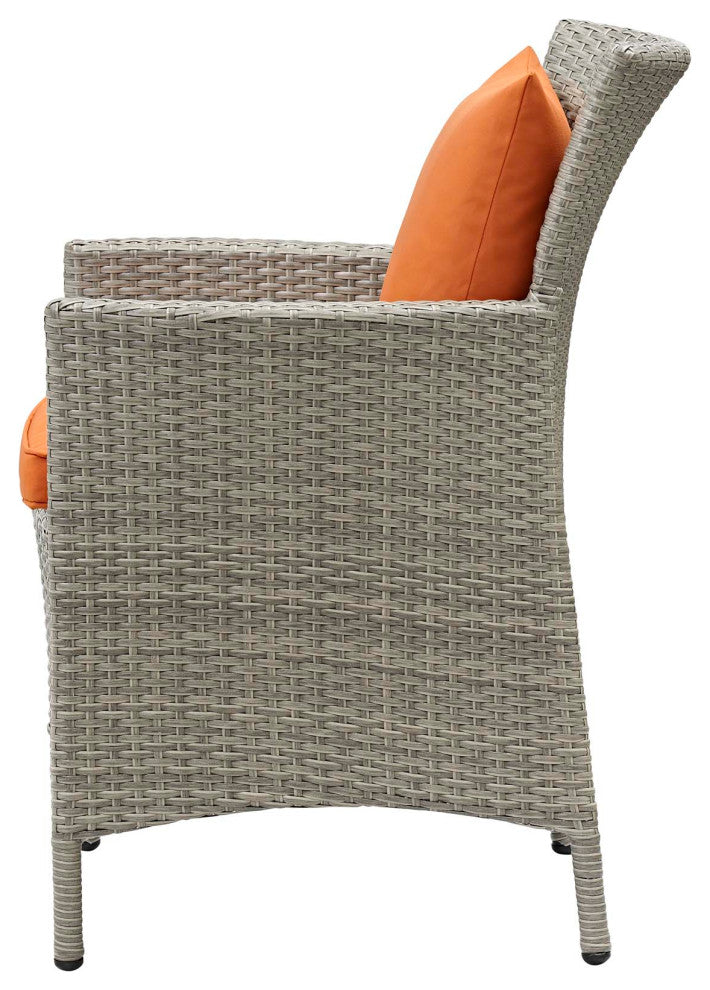 Side Dining Chair and Table Set, Rattan, Wicker, Gray Orange, Outdoor