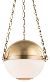 Sphere No.2 Small Pendant With Opal Glass Shade, Aged Brass