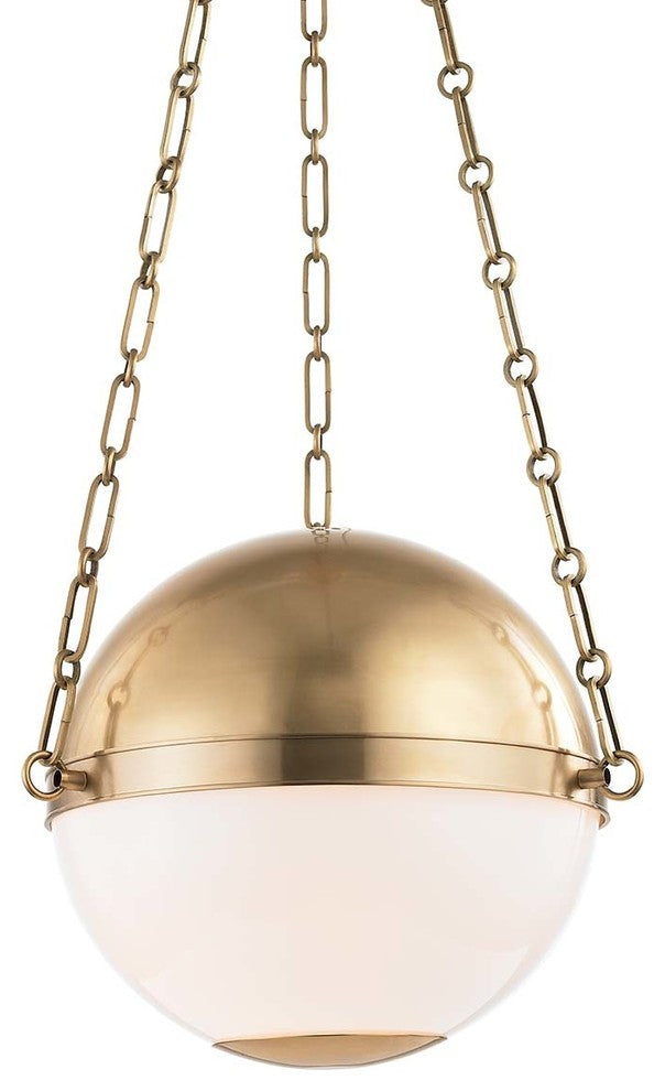 Sphere No.2 Small Pendant With Opal Glass Shade, Aged Brass