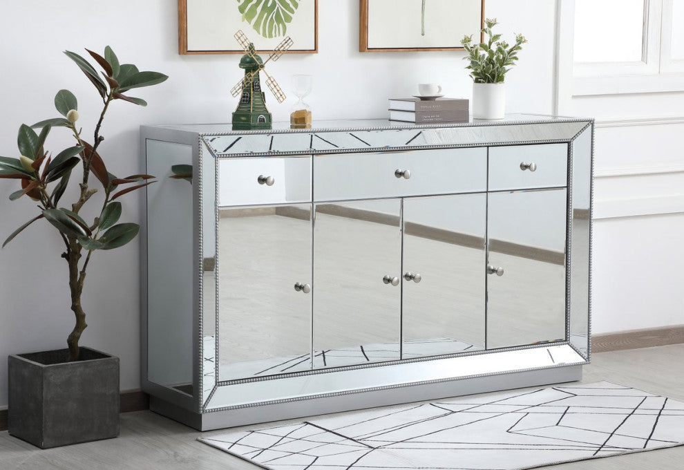 Elegant MF53001S 60"Mirrored Credenza, Antique Silver
