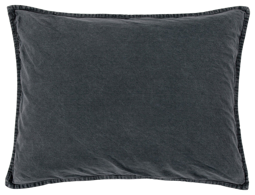 Stonewashed Cotton Canvas Pillow Sham, 21"x27", Charcoal, 1 Piece