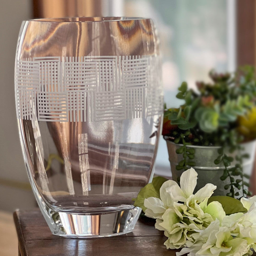 Geometric Mouth Blown European 12" Crystal Vase