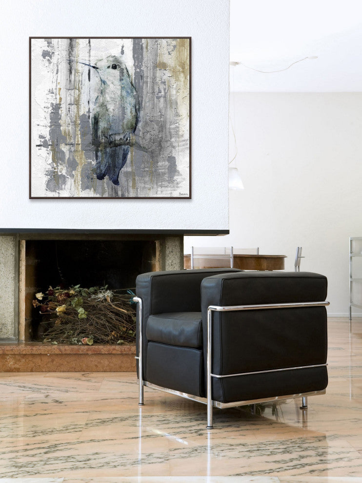 "Perching Grey" Floater Framed Painting Print on Canvas, 20"x20"