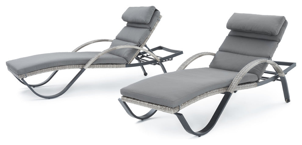 Cannes 2 Piece Aluminum Outdoor Patio Chaise Lounge Chairs, Charcoal Gray