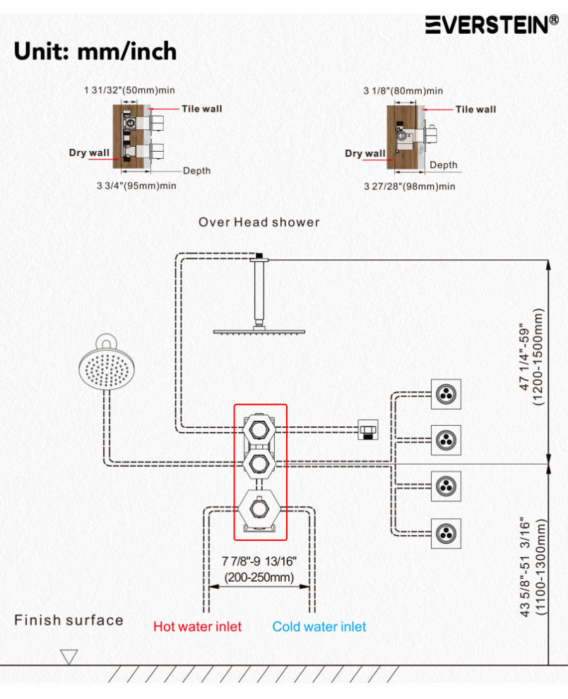 Themostatic Shower System 12" High-Pressure Dual Heads, Brushed Gold