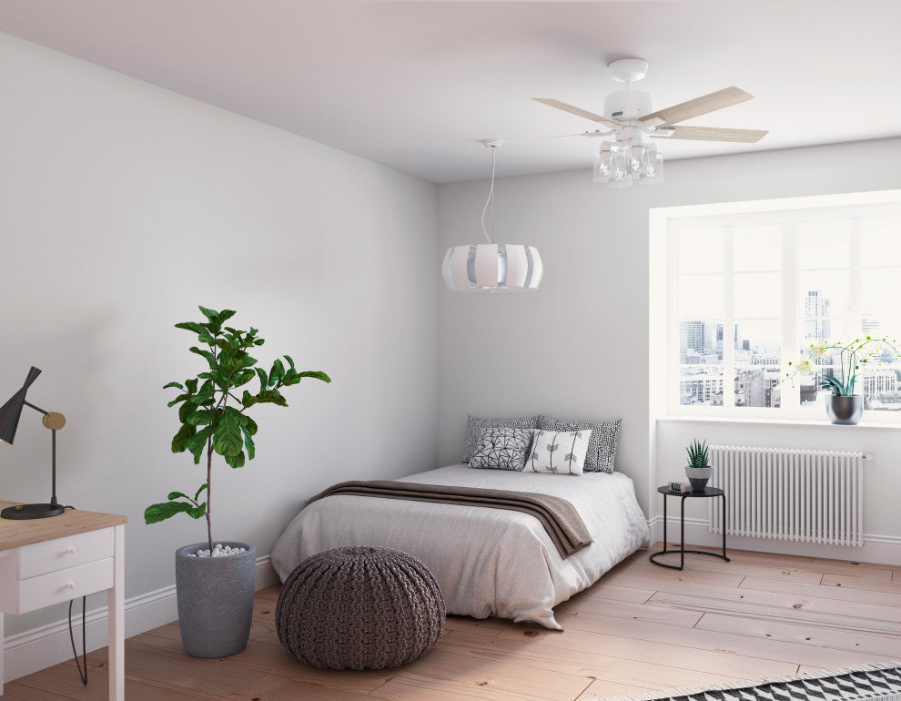 Hunter 52" WiFi Techne Ceiling Fan, LED Kit, Remote, Matte White