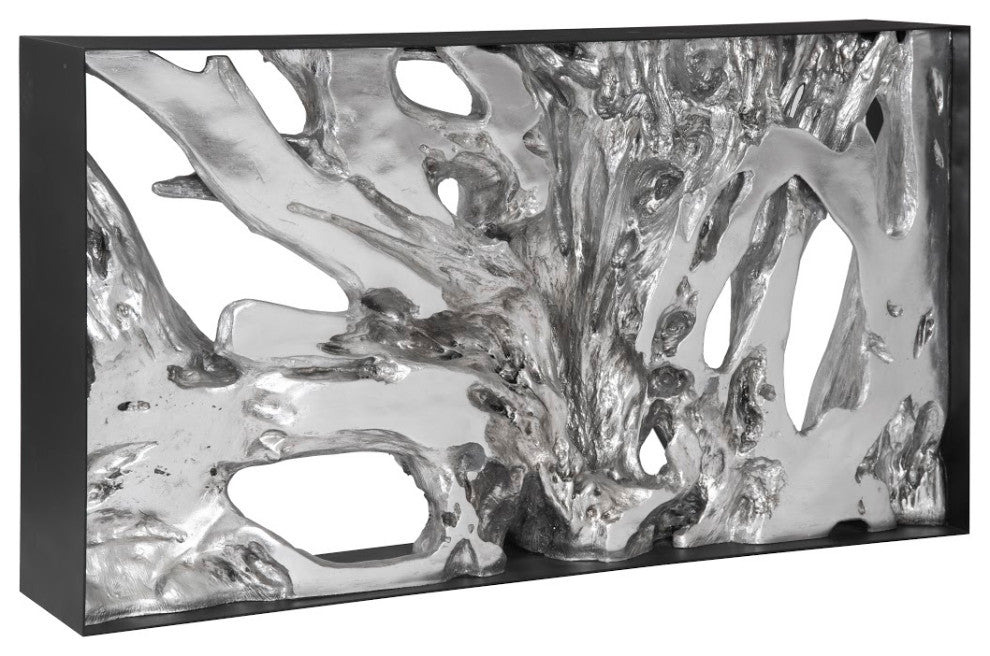Cast Root Console Table, Iron Frame, Resin, Silver Leaf