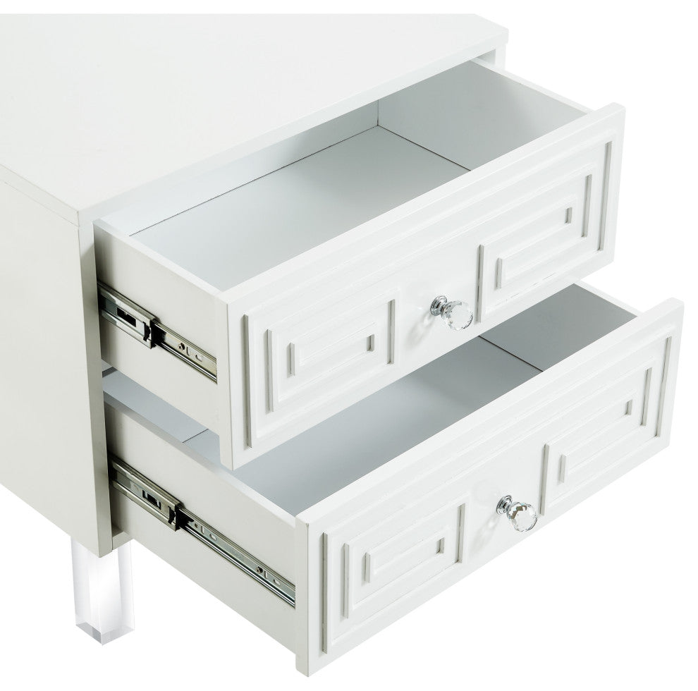 Shirin Greek Key Lacquer-Finish Lucite Leg Side Table, White