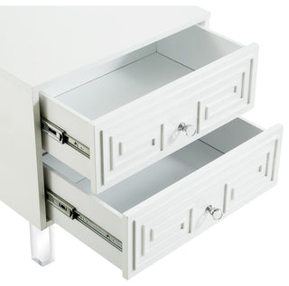 Shirin Greek Key Lacquer-Finish Lucite Leg Side Table, White