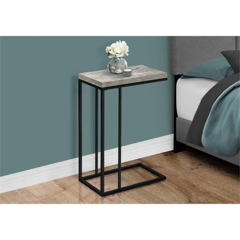 Accent Table C-shaped End Side Snack Living Room Bedroom Metal Grey
