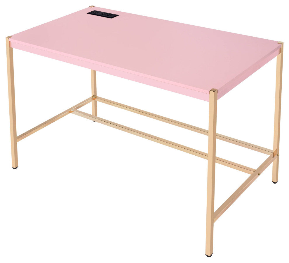 Midriaks Writing Desk WithUSB, Pink and Gold Finish
