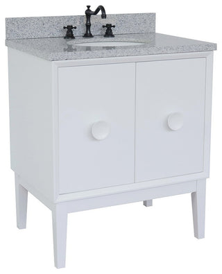 31" Single Vanity, White Finish With Gray Granite Top And Oval Sink
