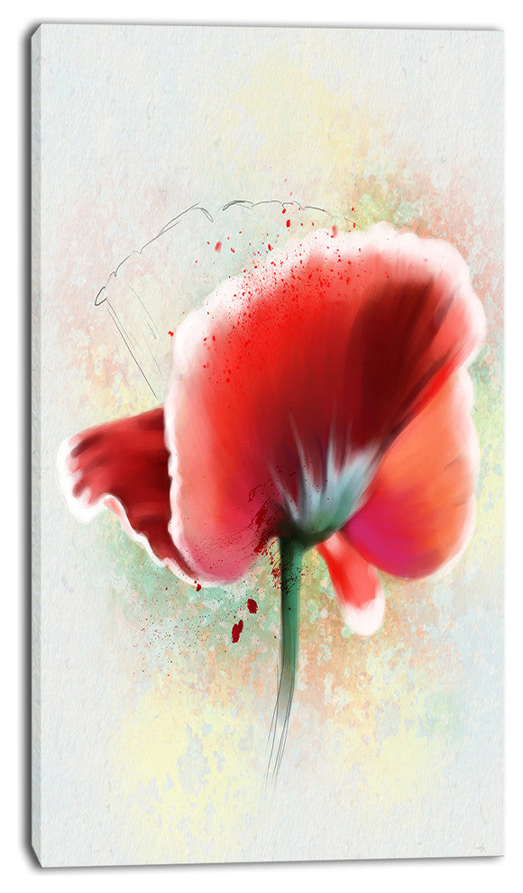 Beautiful Red Watercolor Poppy, Flowers Canvas Wall Artwork, 16"x32"