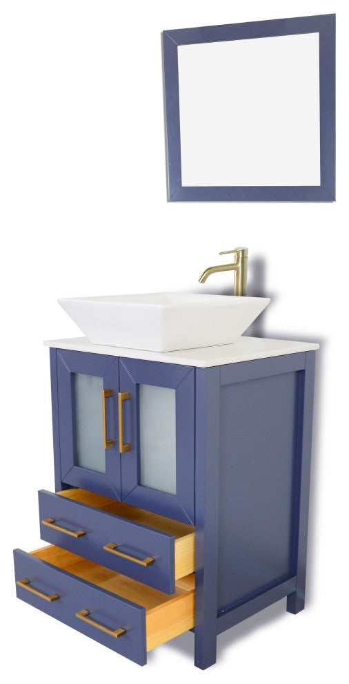 Vanity Art Bathroom Vanity Set With Sink, Blue, 24", Standard Mirror