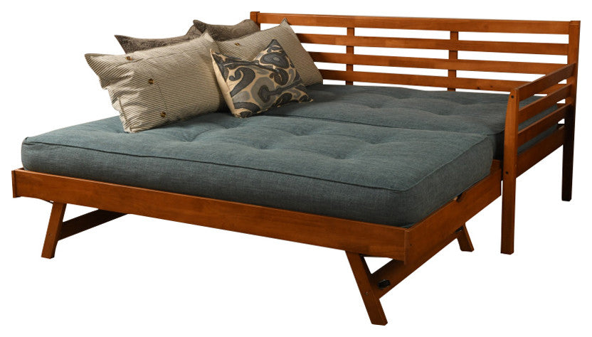 Boho Daybed With Pop Up and Linen Aqua Mattresses