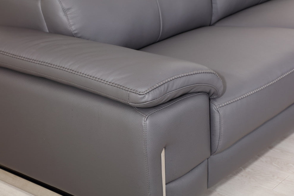 Turin Contemporary Genuine Italian Leather Sofa Dark Gray