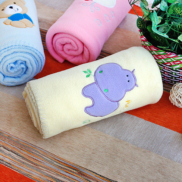 Purple Hippo - Yellow Applique Coral Fleece Baby Throw Blanket (29.5"-39.4")