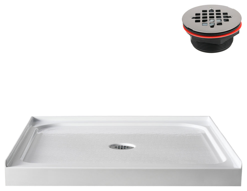 GB-537-152 36"x36" Alcove Acrylic Shower Base, Center Drain, Drain Included