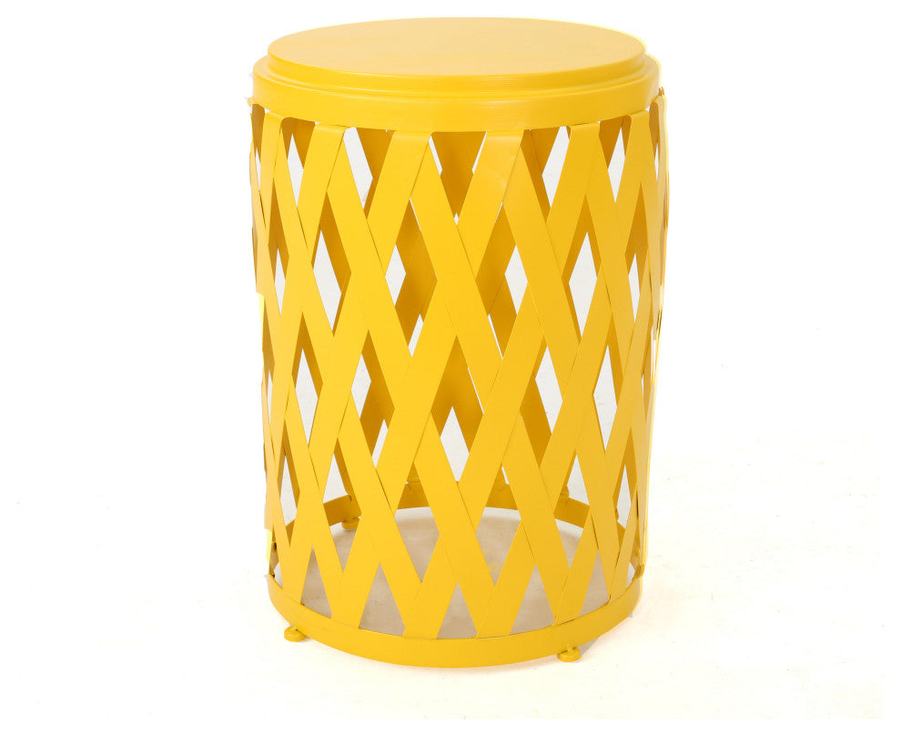 GDF Studio Pecola Indoor Lattice Iron Side Table, Matte Yellow, 14"
