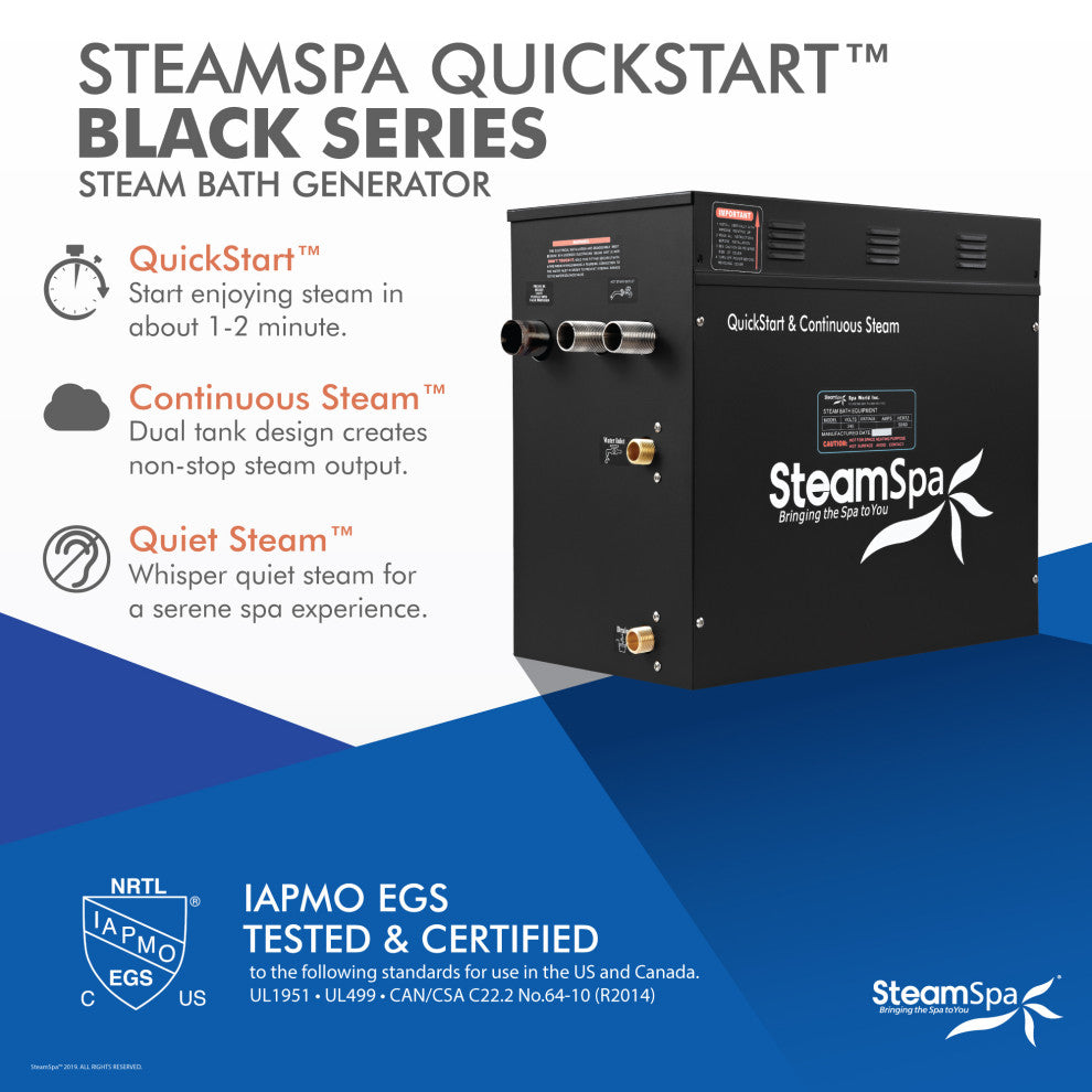 Black Series Wifi/Bluetooth 10.5kW QuickStart Steam Bath Set, Brushed Nickel