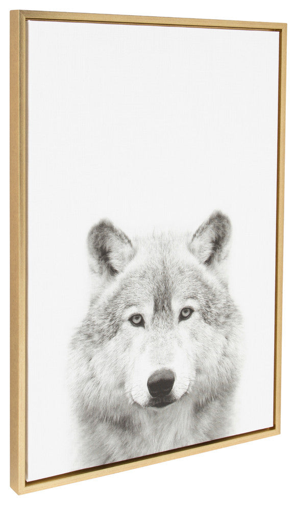 Sylvie Wolf Portrait Framed Canvas Wall Art by Simon Te Tai, Gold 23x33