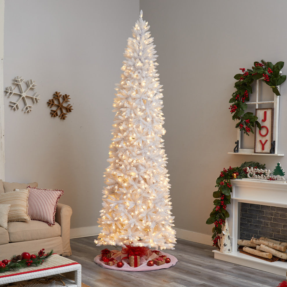 T3364 10 Slim White Artificial Christmas Tree With 800 Warm White LED Lights