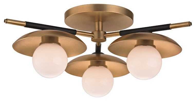 Julien, 3-Light Semi Flush, Aged Brass Finish, Opal Matte Glass Shade
