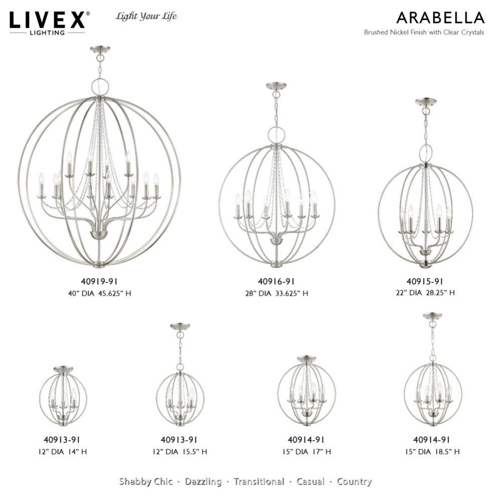 Arabella 5 Light Brushed Nickel Globe Chandelier