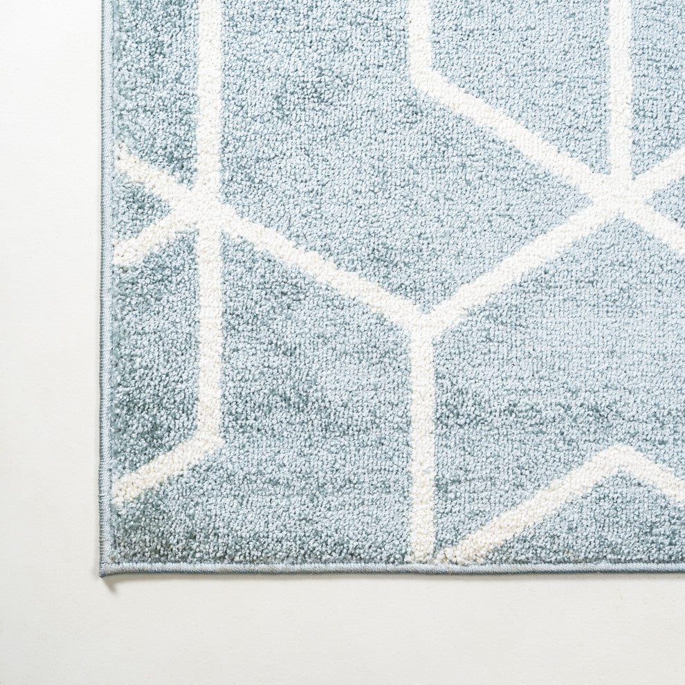 Tumbling Blocks Modern Geometric Light Blue/White 3'x5' Area Rug