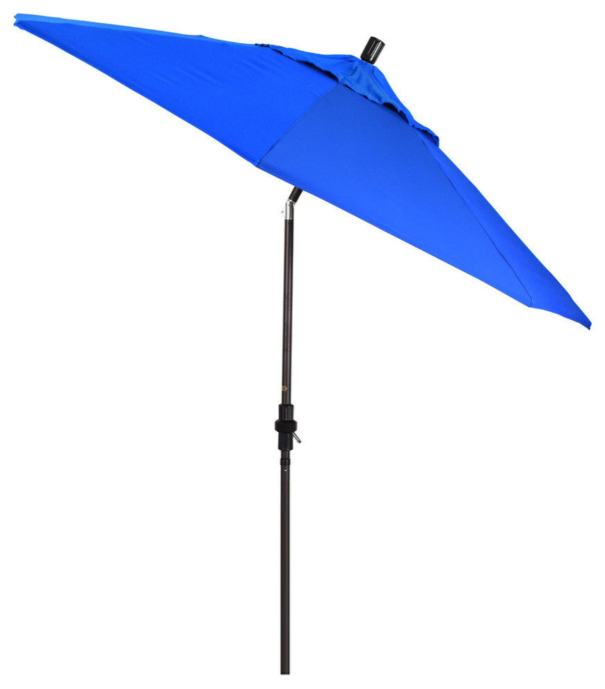 9'' Bronze Collar Tilt Crank Lift Aluminum Umbrella, Sunbrella, Pacific Blue