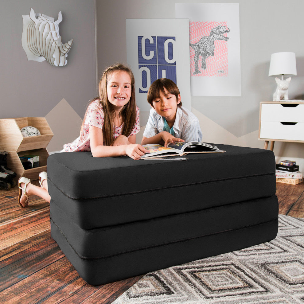 Zipline Big Kids Modular Sofa and Ottoman, Black
