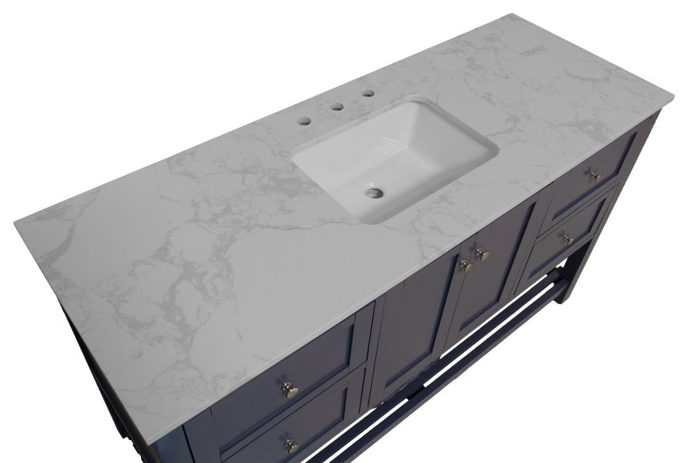 Lakeshore 60" Single Bathroom Vanity, Marine Gray, Engineered Carrara