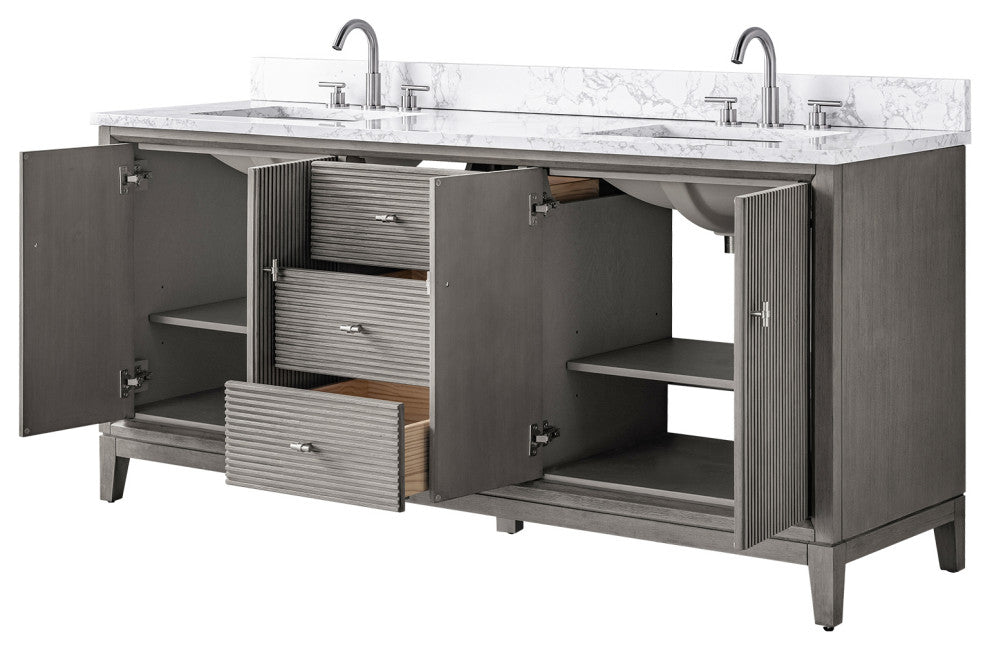 Vanity Art Bathroom Vanity with Engineered Marble Top and Sink, Driftwood Gray, 72" (Double Sink), Brushed Nickel