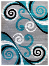 Valli Collection Modern Abstract Pattern Area Rug -Olefin with Jute Backing, Turquoise, 6' X 9'
