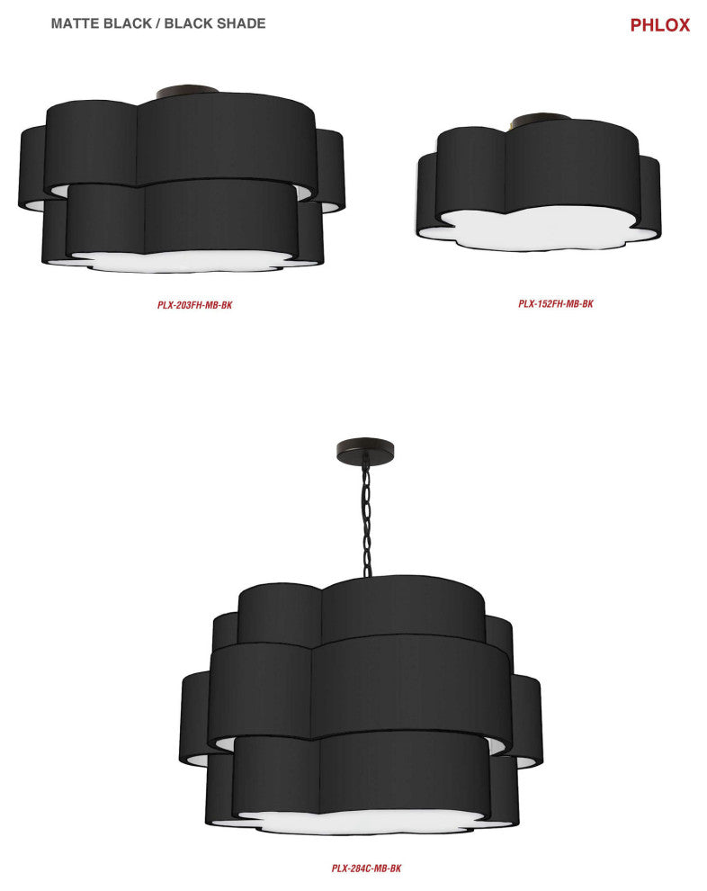 Dainolite PLX-284C-MB-BK 4 Light Chandelier, Matte Black