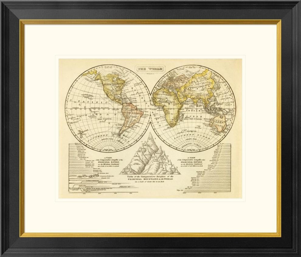 "The World, 1828" Framed Digital Print by Jedidiah Morse, 26"x22"