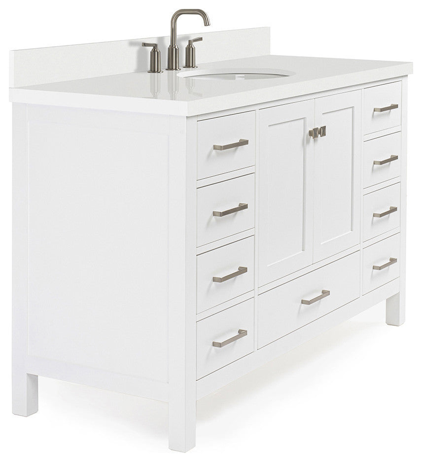 ARIEL Cambridge 55" Single Oval Sink Bathroom Vanity White With Quartz Top
