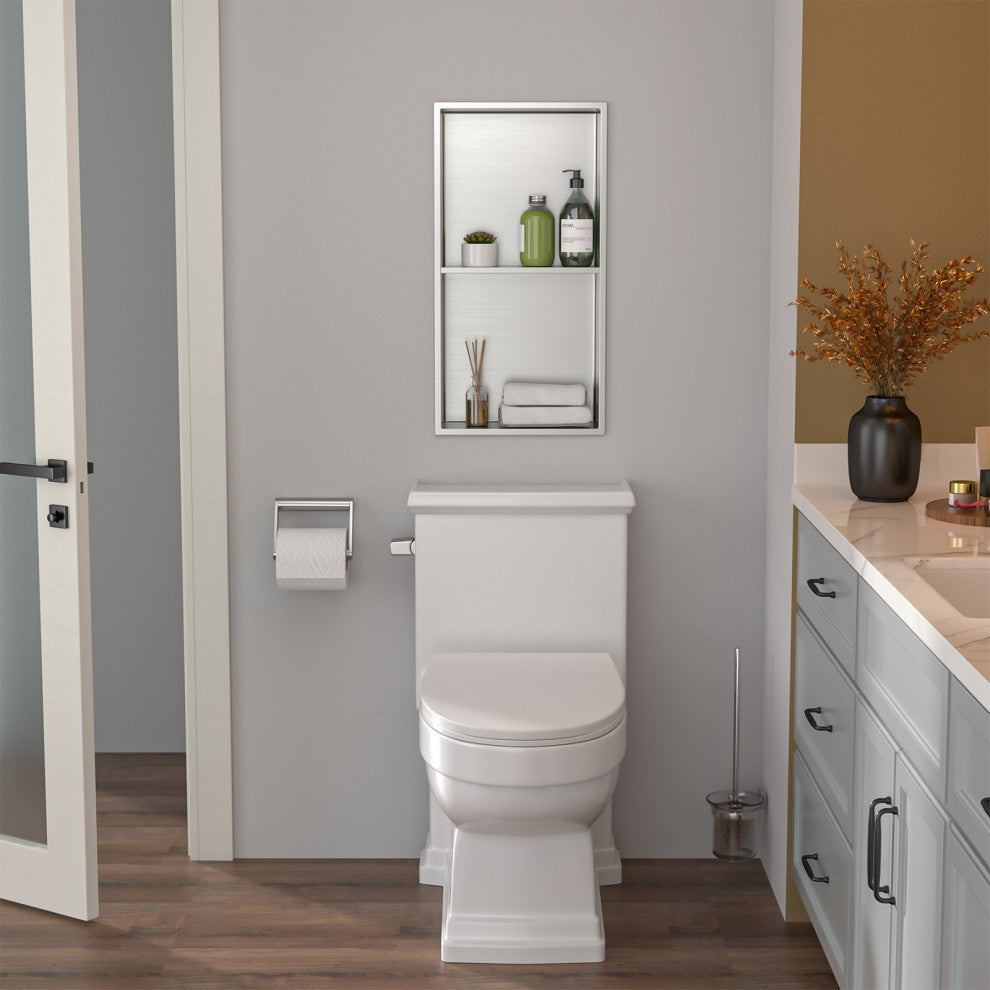 Stainless Steel Shower Niche Recessed Double Layer No Tile Needed , Brushed