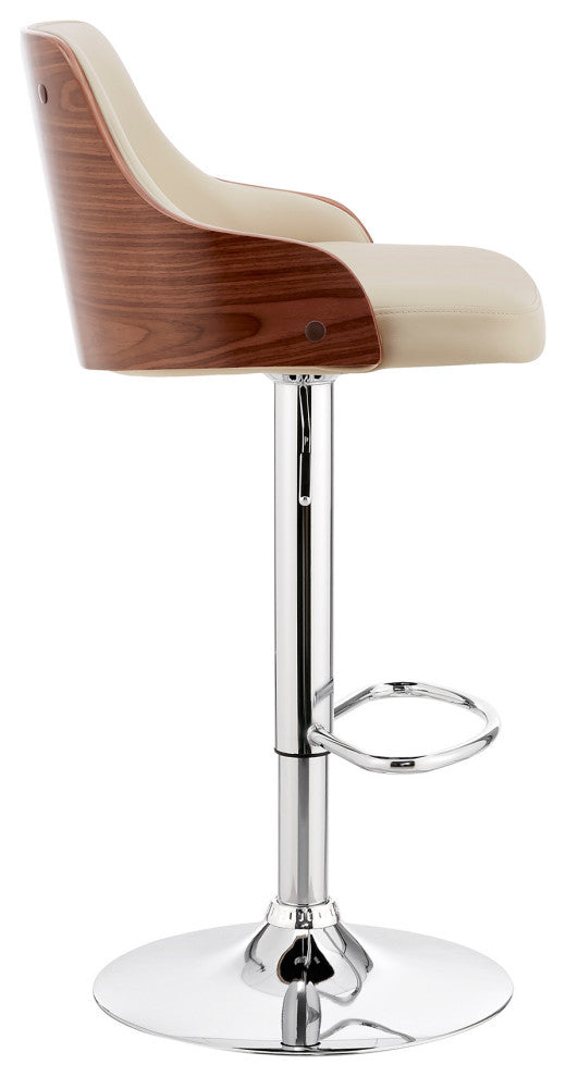 Cream Faux Leather Adjustable Modern Bar Stool