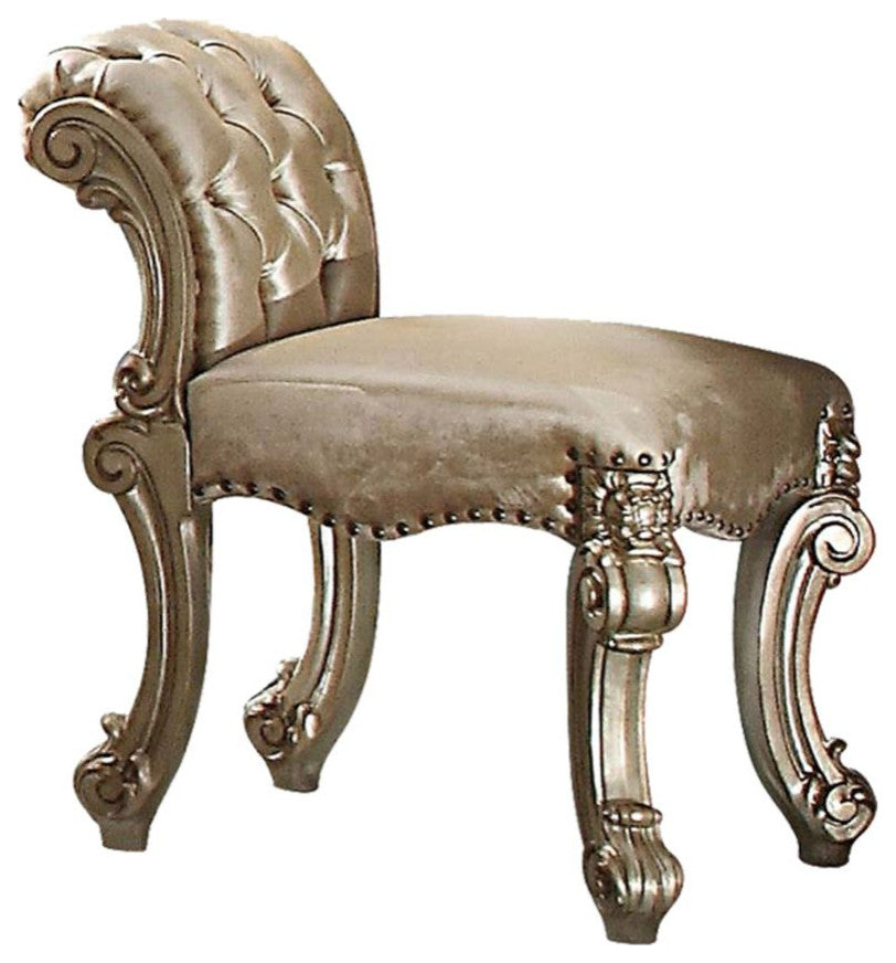 Acme Vendome Vanity Stool Fabric Gold Patina and Bone