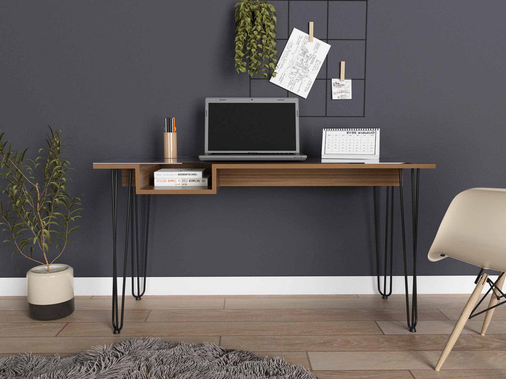 Kyoto 140 29-inch Tall Writing Desk with Hairpin Legs, Mahogany