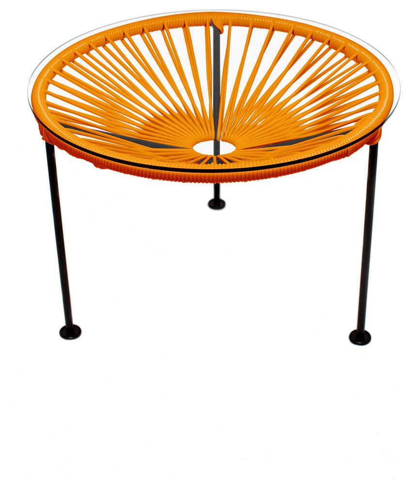 Zicatela Indoor/Outdoor Handmade Side Table, Orange Weave, Black Frame