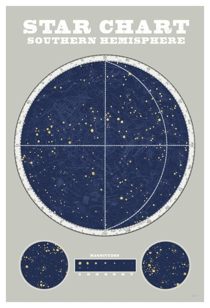 "Southern Star Chart Blue Gray" Digital Paper Print by Sue Schlabach, 34"x50"