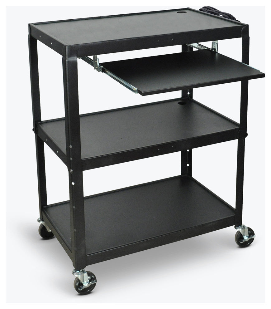 Luxor Extra Wide Steel Adjustable Height A/V Cart With Pullout Keyboard Shelf
