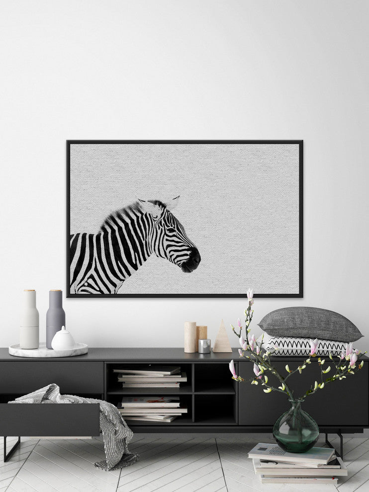 "Black and White Stripes" Floater Framed Painting Print on Canvas, 24"x16"