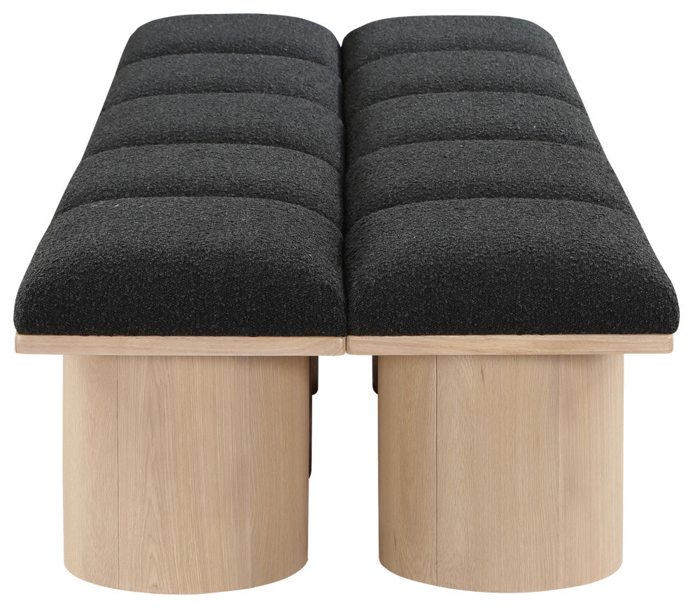 Pavilion Boucle Fabric Upholstered 10-Piece Modular Bench, Black, Natural Finish